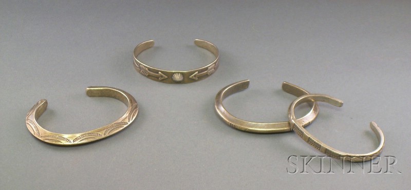 Appraisal: Four Southwest Silver Bracelets Navajo three heavy and one thin