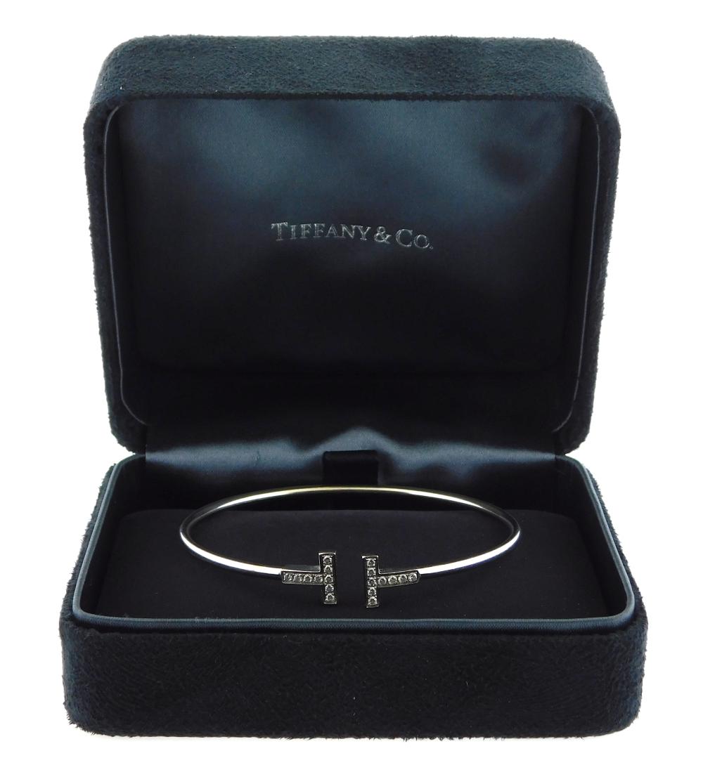 Appraisal: JEWELRY K Tiffany Co Diamond T bracelet wire T bracelet