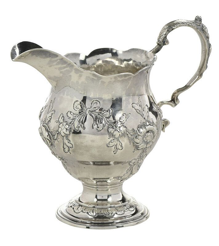 Appraisal: George III English Silver Creamer London urn form scroll handle