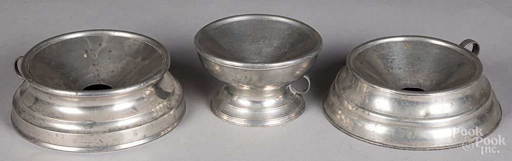 Appraisal: Three pewter spittoons Three pewter spittoons one marked by William