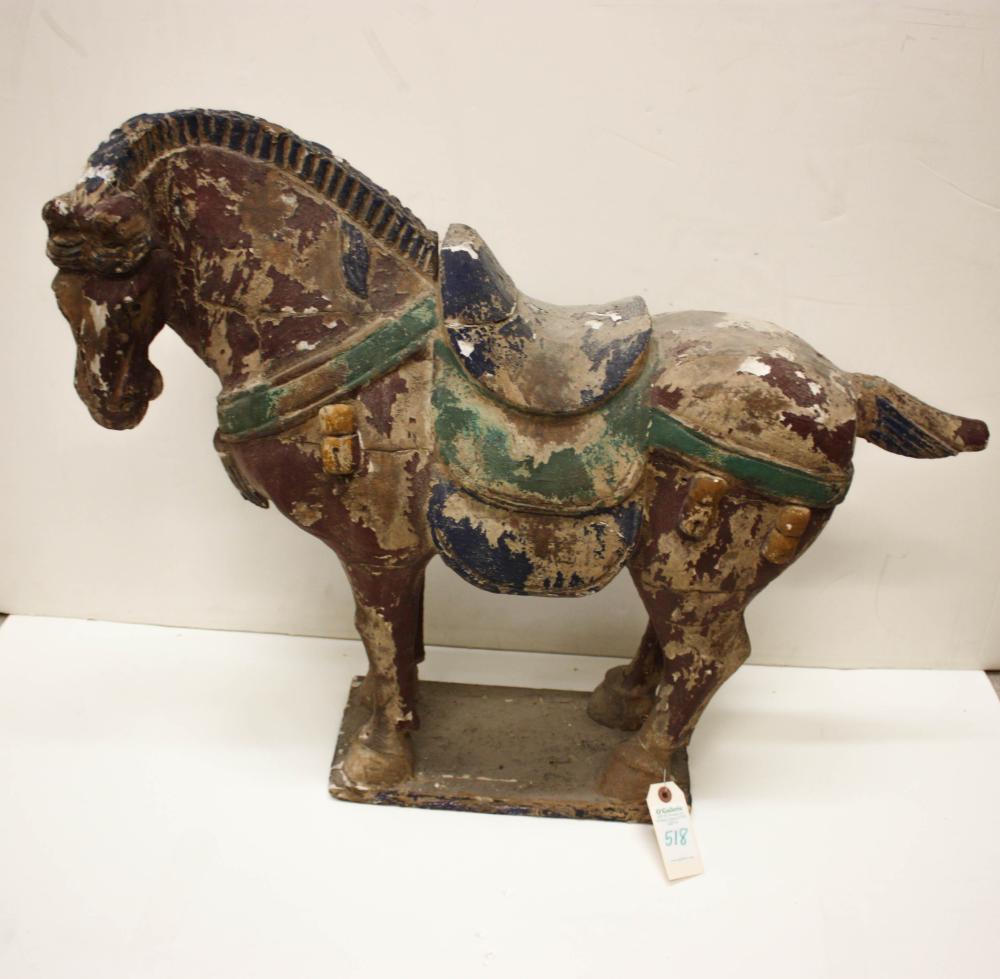 Appraisal: CHINESE TANG-STYLE PAINTED WOOD HORSE H