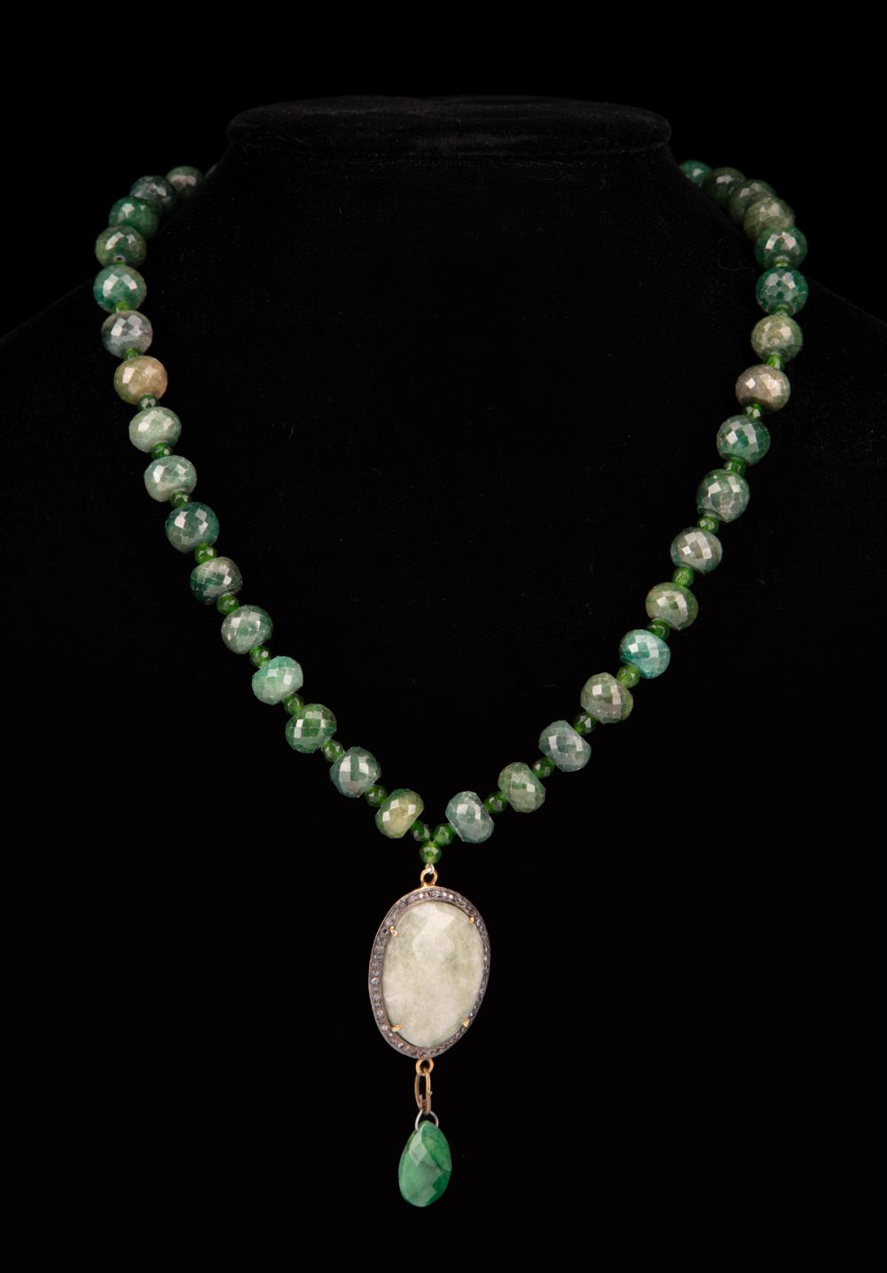 Appraisal: Mario Villa Nicaraguan New Orleans - Green Beaded Necklace central