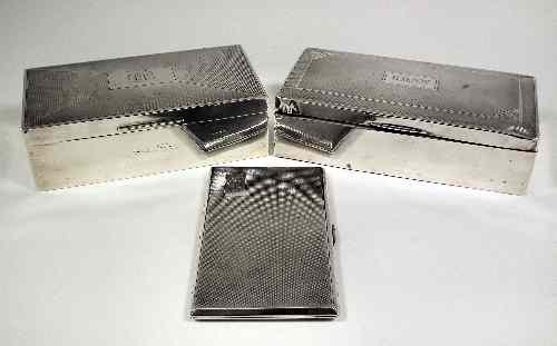 Appraisal: A George VI silver rectangular cigarette case engraved with engine