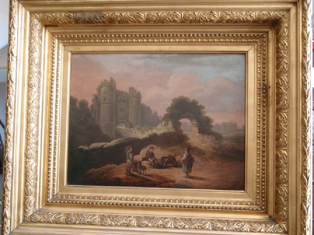 Appraisal: thC School Landscape with castle ruins and workers in the