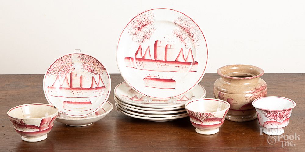 Appraisal: Six red spatter wigwam plates etc Six red spatter wigwam