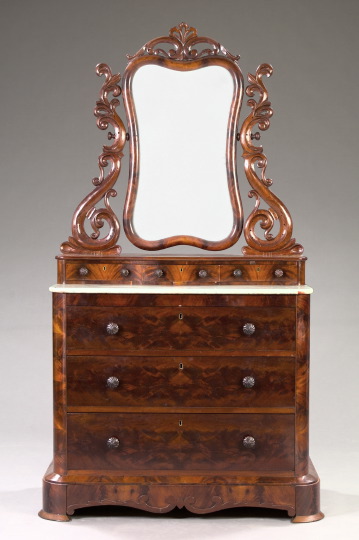 Appraisal: Fine American Transitional Late Classical-into-Rococo Revival Mahogany and Marble-Top Dressing