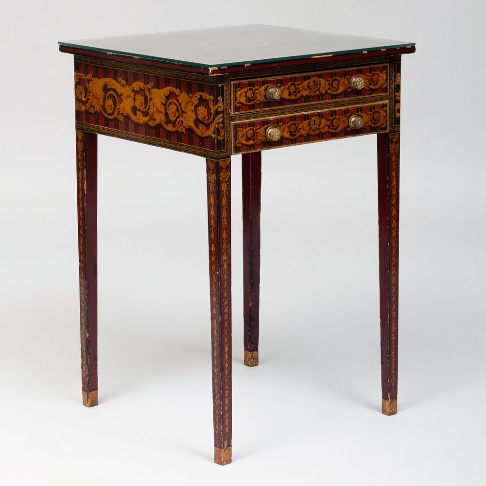 Appraisal: Regency Painted and Stenciled Side Table Fitted with a glass