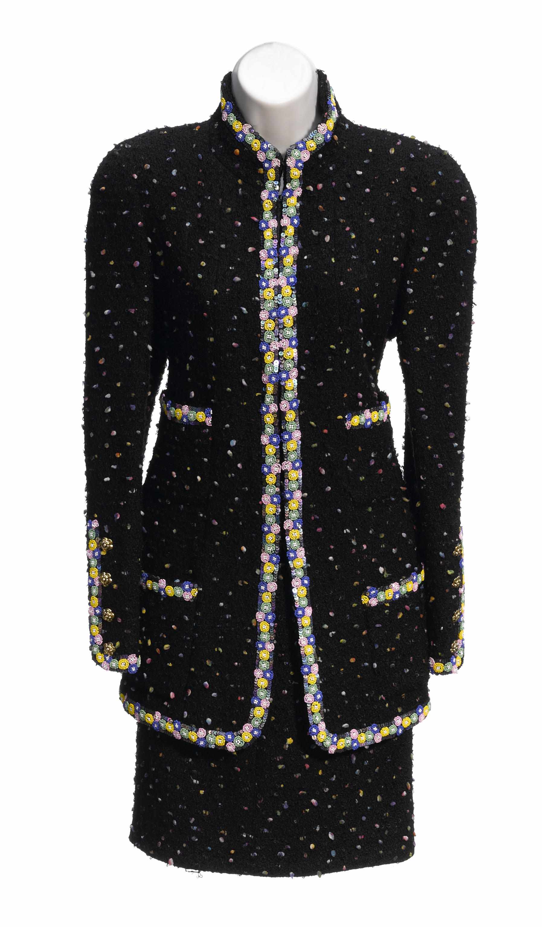 Appraisal: A Chanel black and multicolored beaded and sequined boucl jacket