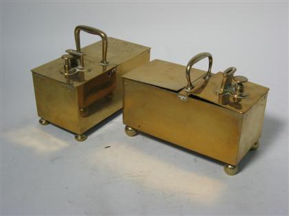 Appraisal: Two brass tip boxes th century Rectangular shapes with center