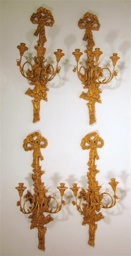 Appraisal: Set of four Louis XV style giltwood wall sconces The