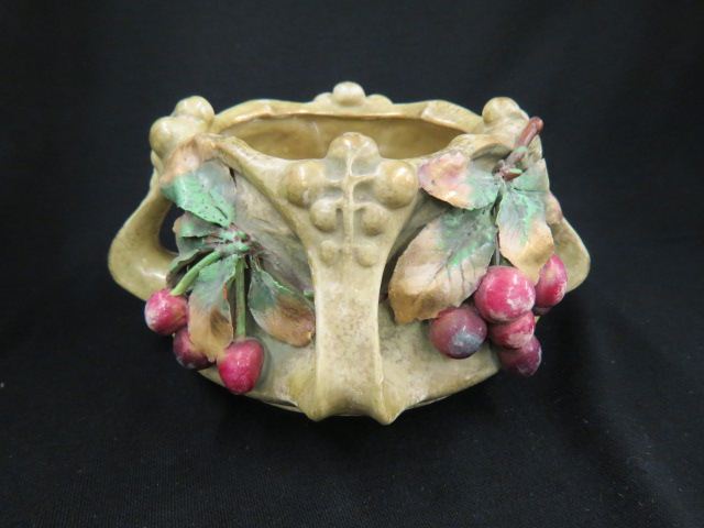 Appraisal: Elite Teplitz Amphora Pottery Planter cherry decor iridescent glaze handled