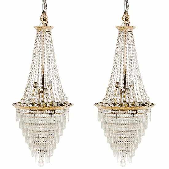 Appraisal: Pair Continental crystal basket chandeliers first half of the th