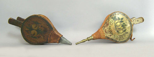 Appraisal: Two painted bellows th c one with fruit basket decoration