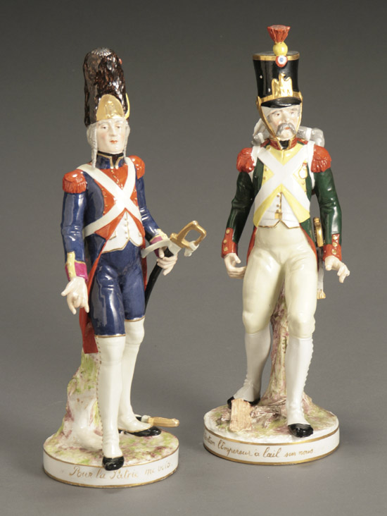 Appraisal: Pair of S vres-Type Figures of Soldiers The first inscribed