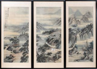 Appraisal: JAPANESE WOODBLOCK TRYPTIC EACH PANEL JAPANESE WOODBLOCK TRYPTIC H L