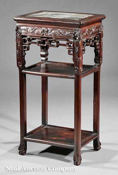 Appraisal: A Chinese Carved Hardwood Tabouret late th c inset gray