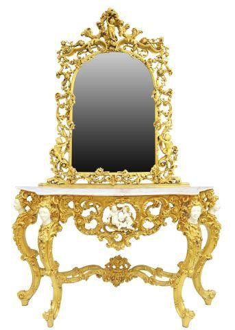 Appraisal: Louis XV style gilt console table and mirror th c