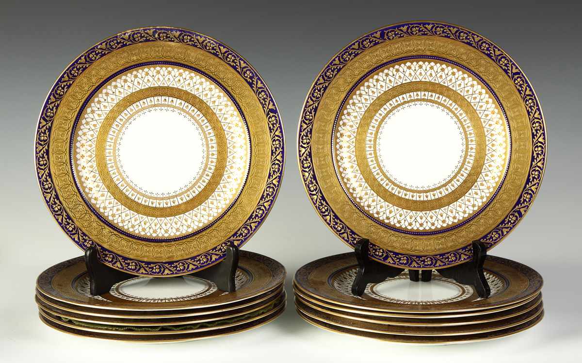 Appraisal: Set of Wedgewood Porcelain Dinner Plates Cobalt blue gold leaf