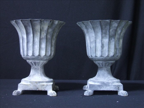 Appraisal: PAIR OF LEAD GARDEN URNS th century each of fluted