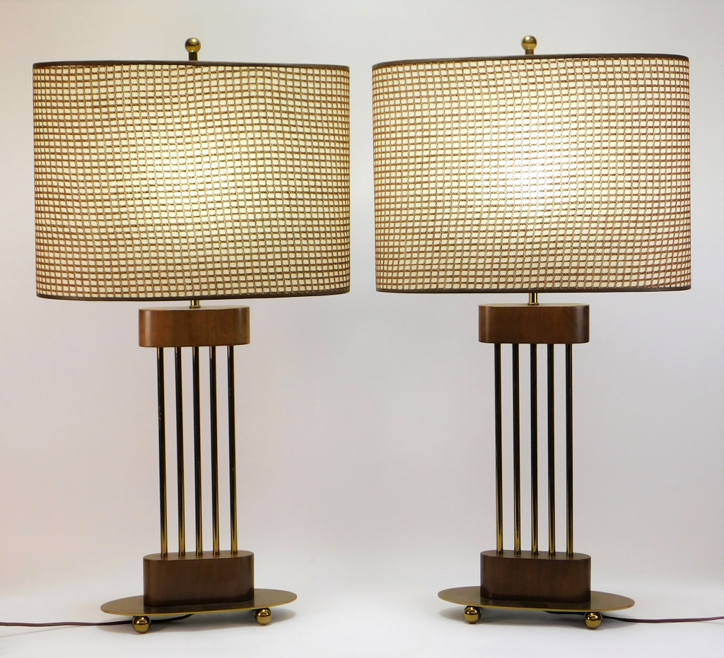 Appraisal: PR MCM LINEAR COLUMN BRASS TABLE LAMPS United States th