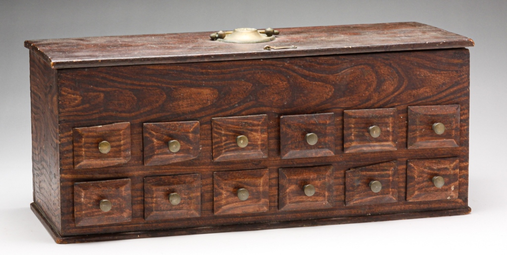 Appraisal: AMERICAN COUNTRY JEWELER'S CASE Late th century Nailed poplar case