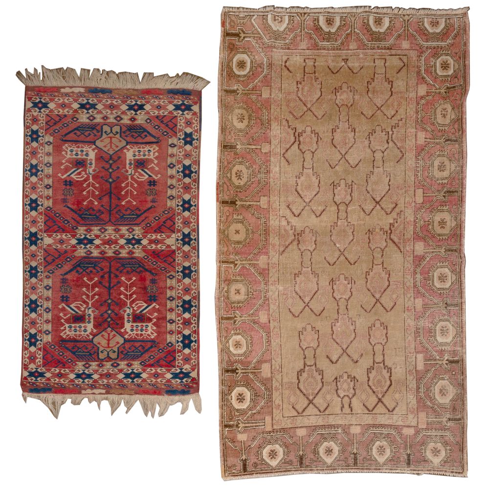 Appraisal: PERSIAN WOOL RUGS items including a handwoven geometric abstract design