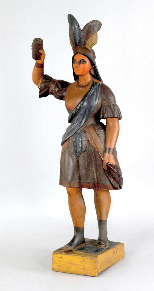 Appraisal: Carved and painted Indian maiden cigar store figure attributed to