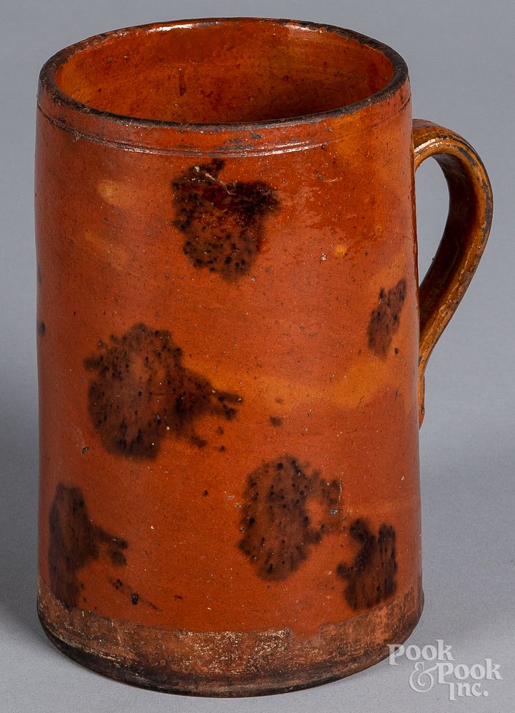 Appraisal: Large redware mug th c Large redware mug th c