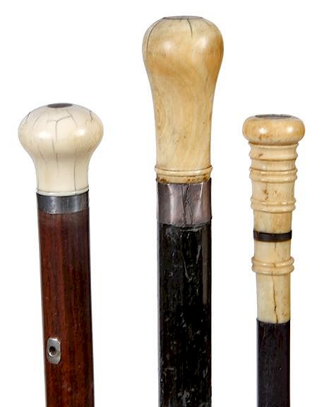 Appraisal: Three Whale tooth Canes Ca - - Three nice examples