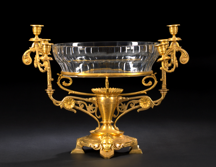 Appraisal: Good Large Baccarat Gilt-Lacquered Brass and Cut Glass Centerpiece Bowl