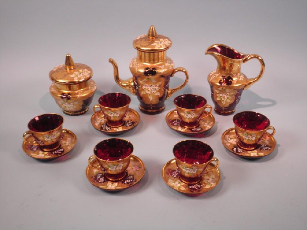 Appraisal: A Venetian Ruby tinted glass tea service each piece decorated