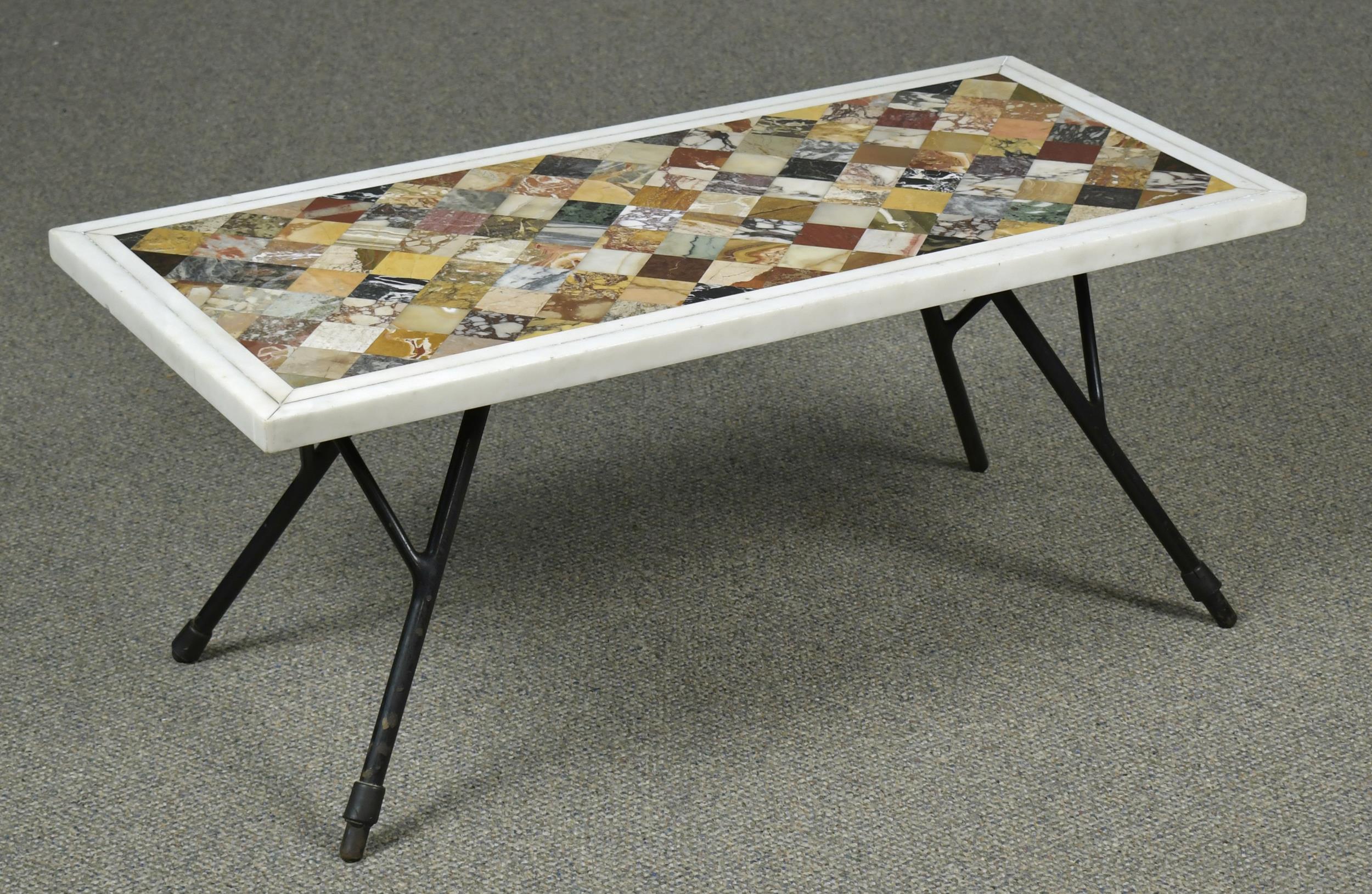 Appraisal: ITALIAN PIETRA DURA SPECIMEN TABLE Low table with white marble