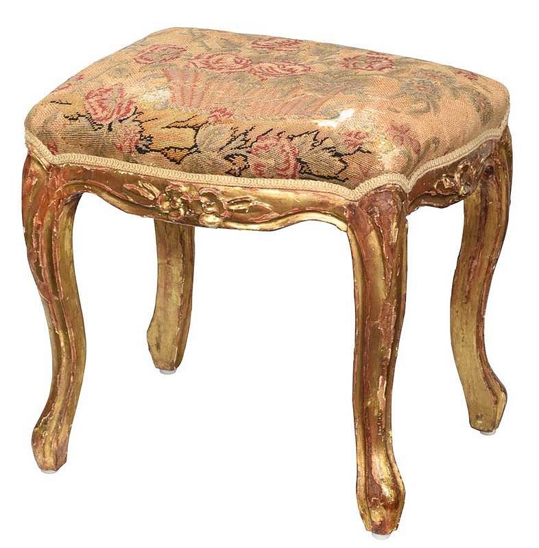 Appraisal: Italian Louis XV Carved Gilt Stool Continental th century carved