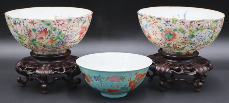 Appraisal: CHINESE ENAMEL DECORATED BOWLS Includes a pair of Chinese enamel