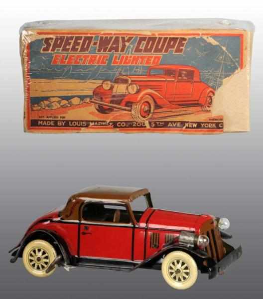 Appraisal: Tin Marx Speed-Way Coupe Wind-Up Toy Description American Working Bright