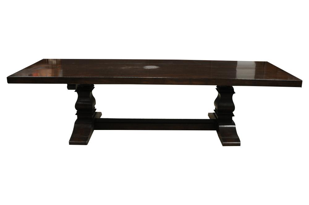 Appraisal: WALNUT REFECTORY DINING TABLElate th Century the rectangular top on