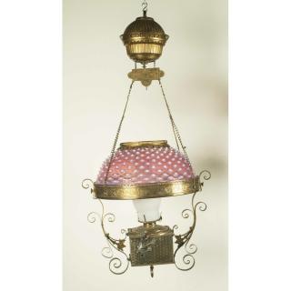 Appraisal: Hanging Gas Ceiling Chandelier Hanging gas ceiling chandelier with cranberry