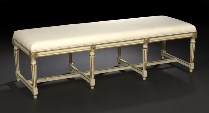 Appraisal: North Italian Carved White-Painted and Parcel-Gilt Beechwood Pier Bench first