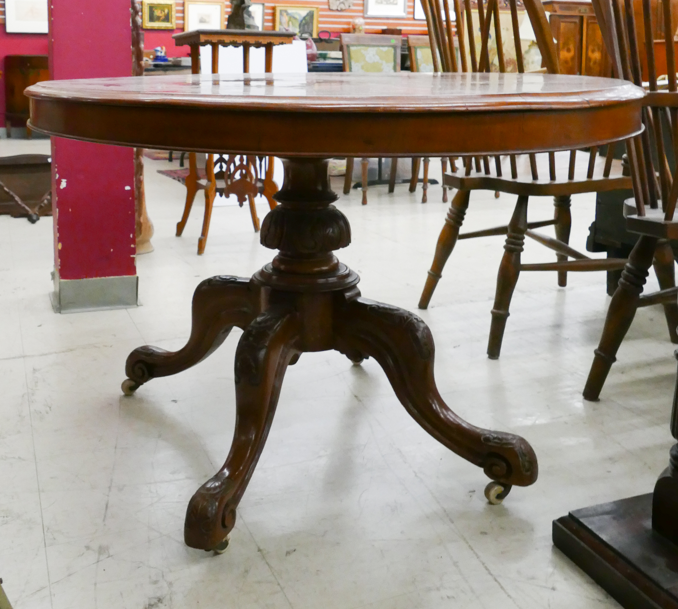 Appraisal: Victorian Walnut Oval Parlor Table- x x ''