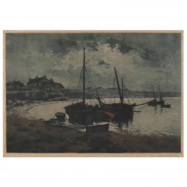 Appraisal: MANUEL ROBBE FRENCH HARBOR SCENE Etching and aquatint artist signed