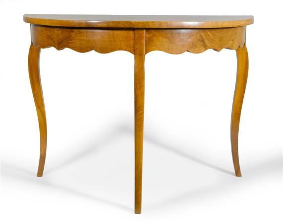 Appraisal: DEMI-LUNE CONSOLE TABLE Biedermeier Walnut x x cm Split to