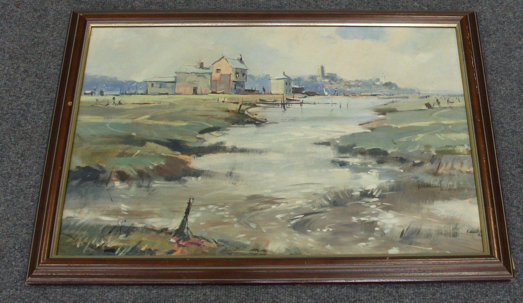 Appraisal: th Century English School Coastal Town oil on board cm