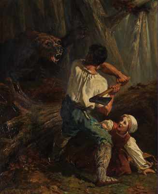 Appraisal: Charles Michel Maria Verlat Belgian - Bear attack Oil on