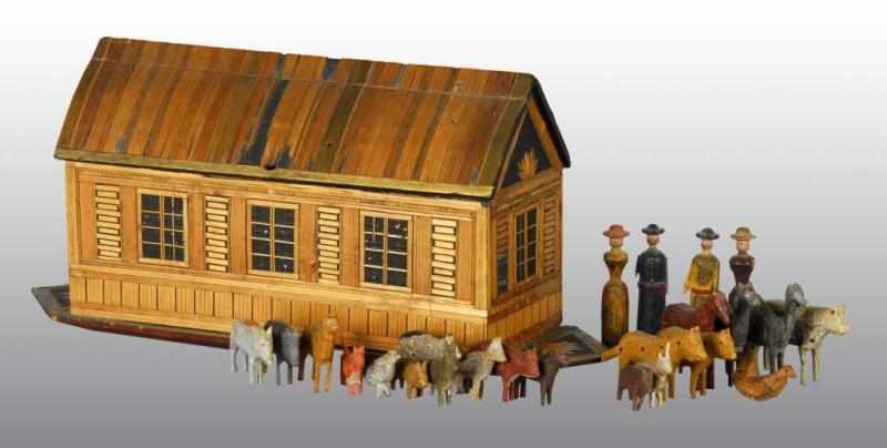 Appraisal: Wooden Straw-Covered Noah's Ark Toy Description Includes eight people and