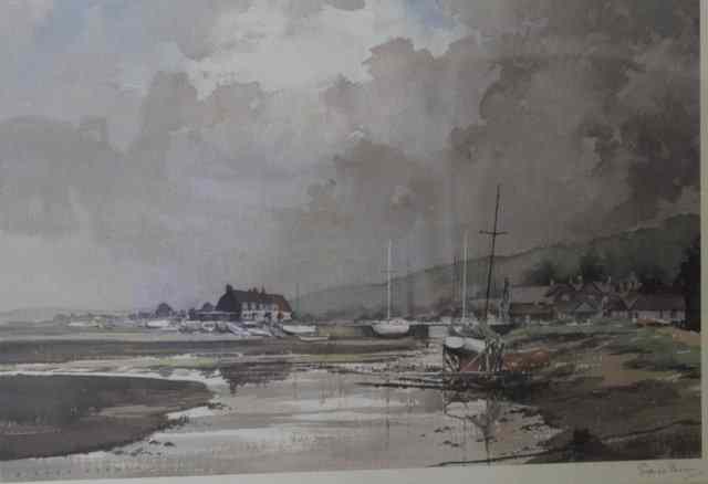 Appraisal: Sidney Perrin British - Fishing village under grey clouds signed