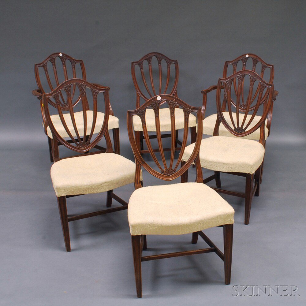 Appraisal: Six Federal-style Mahogany Shield-back Chairs th th century two armchairs