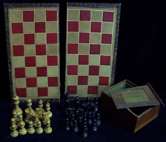 Appraisal: A part set of 'Staunton' chessmen in a box and