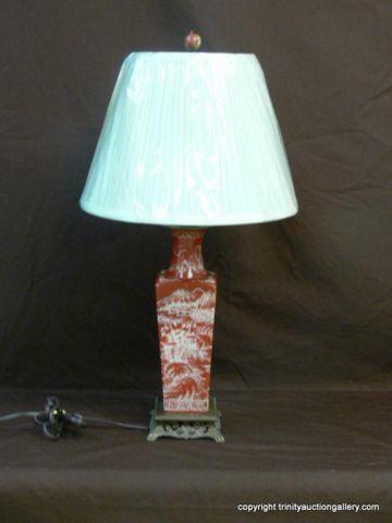 Appraisal: Asian Themed Decorator Table Lamp - Red ceramic pottery hand