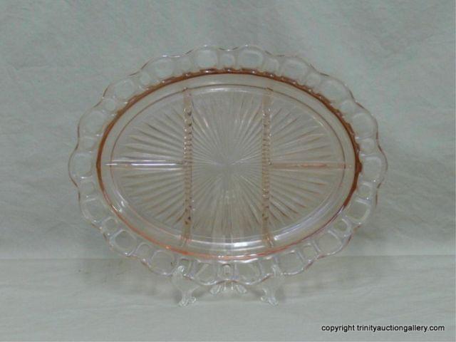 Appraisal: Vintage Pink Glass Lace Edge Relish Platter - with way