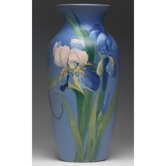 Appraisal: Exceptional Weller Hudson vase large form with beautifully painted irises